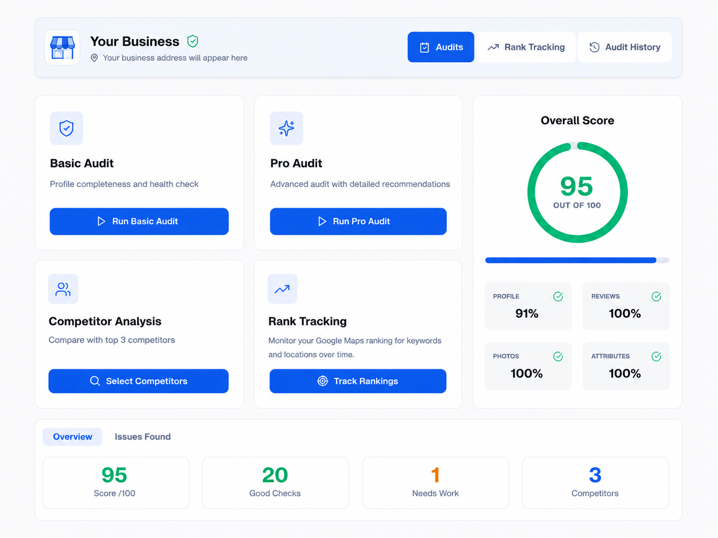 Google Business Profile audit checklist and optimization recommendations in PinAudit